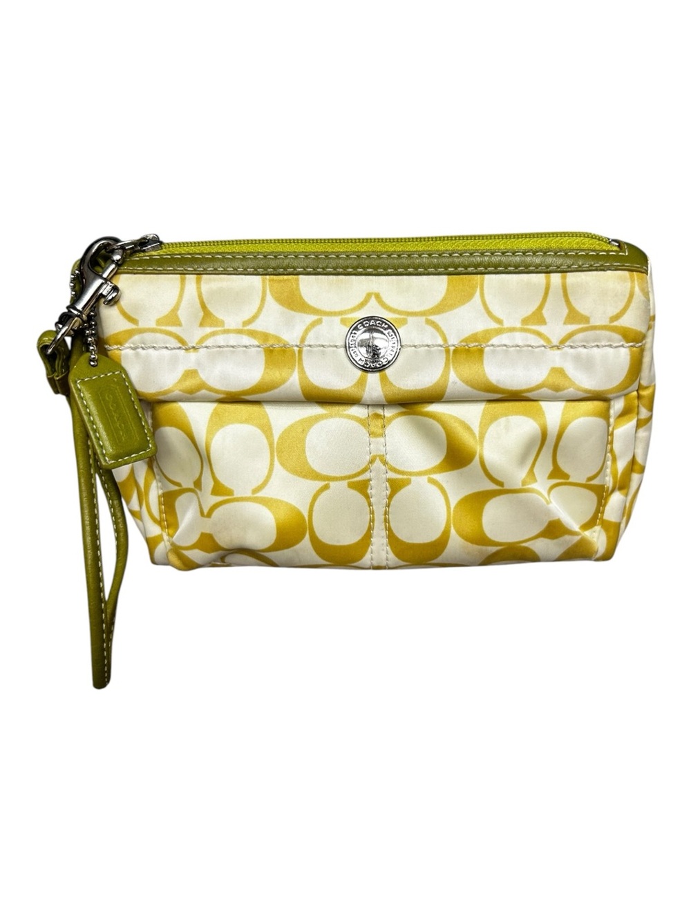 Coach Yellow Signature Satin Wristlet Mini Bag Pouch Y2K, Green Yellow Wristlet